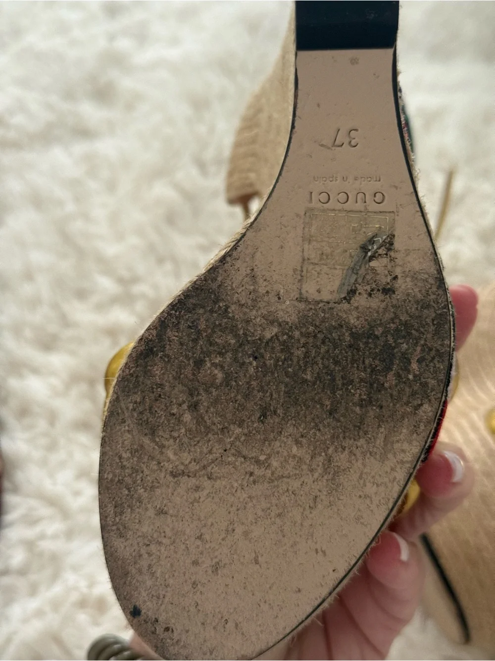Gucci Metallic Gold Leather High Wedge Espadrille Sandals ; size 37 EUC - Picture 13 of 13